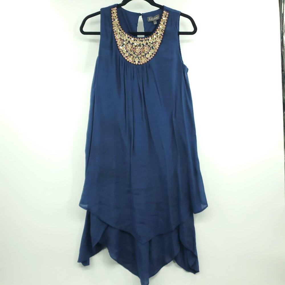 Luxology Embroidered Sleeveless Handkerchief Dress Small